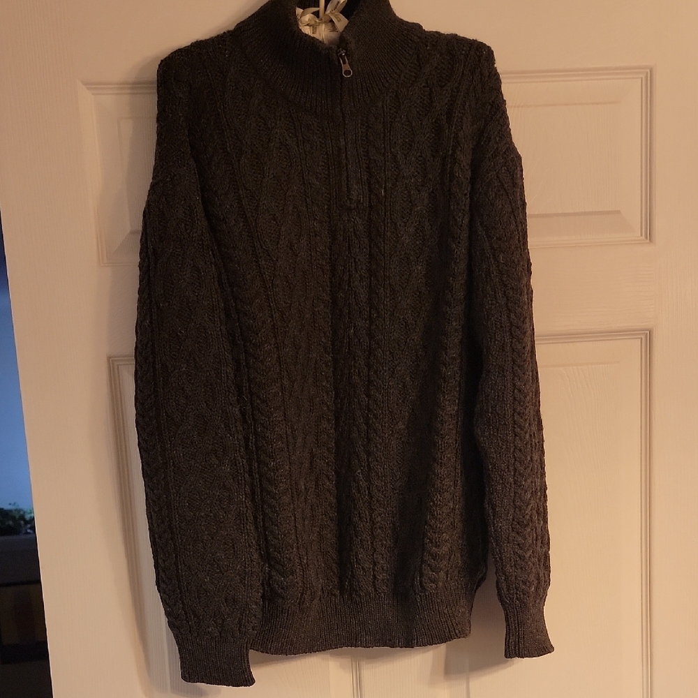 Men's Merino Wool Charcoal Irish Cable Knit Sweater